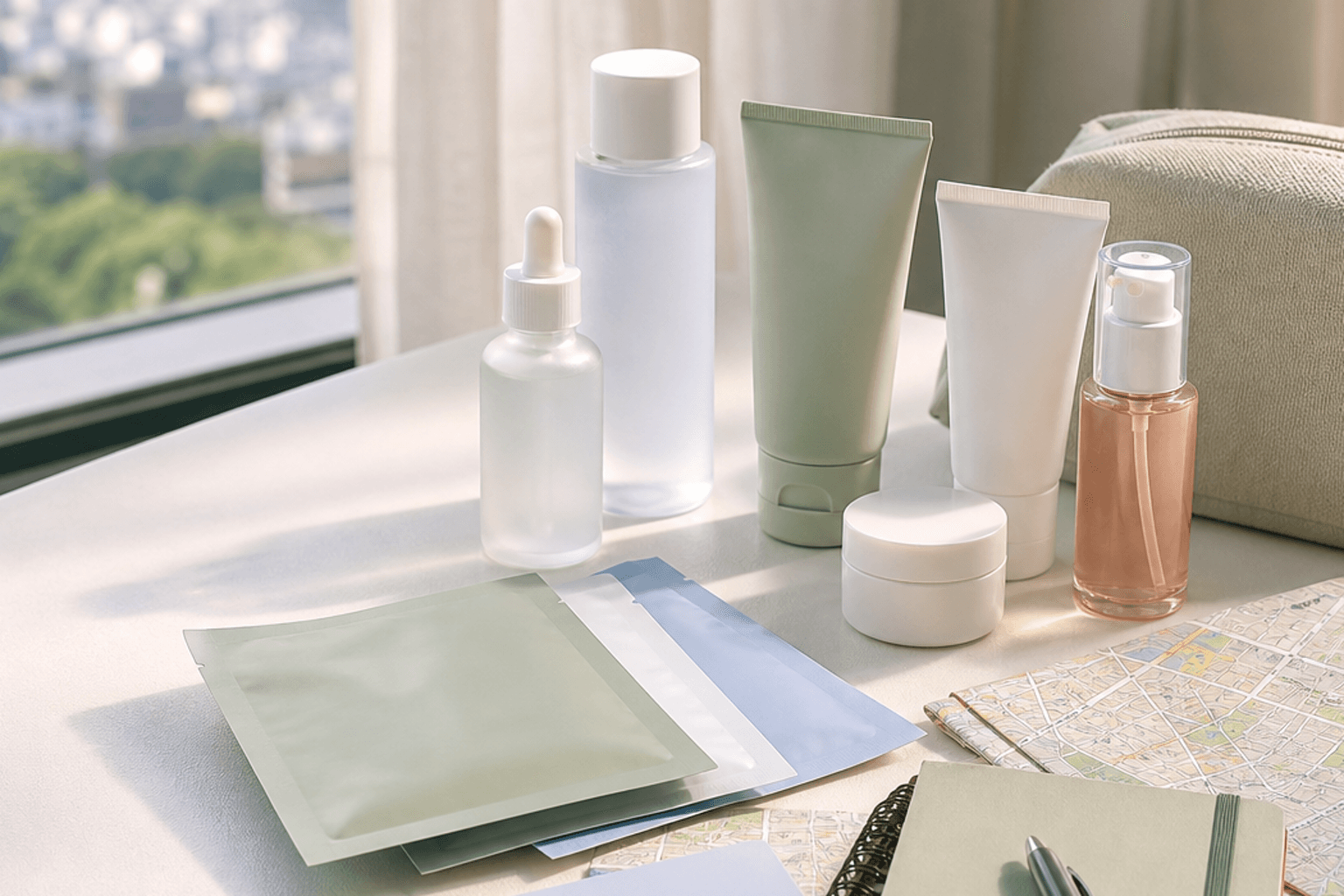 Unbranded K-beauty shopping products and Seoul travel planning items